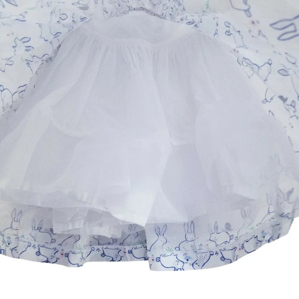 Gymboree Baby Girl White Blue Bunny Rabbit Cotton Dress 3-6 Month Summerer